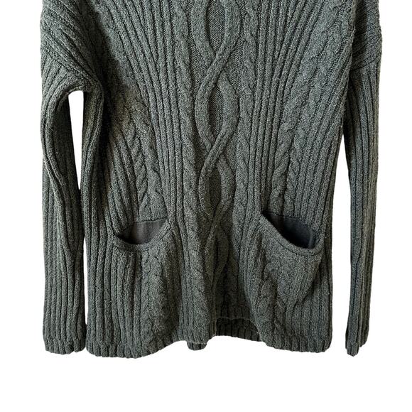 Abercrombie & Fitch Womens Cable Knit Mockneck Sweater Green S Fisherman Classic - Picture 4 of 10